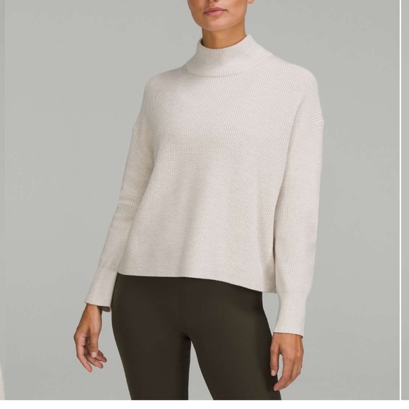 lululemon athletica Sweaters - Lululemon Merino Wool-Blend Ribbed Turtleneck Sweater in Heathered Natural Ivory